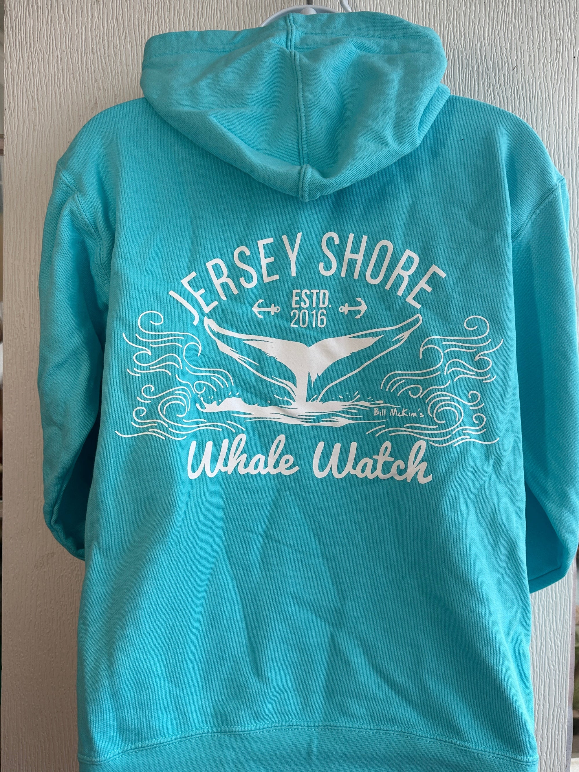 Est. 2016 Design Jersey Shore Whale Watch Heavyweight Sweatshirt printed both sides Bill McKim Photography Youth Large Blueberry 