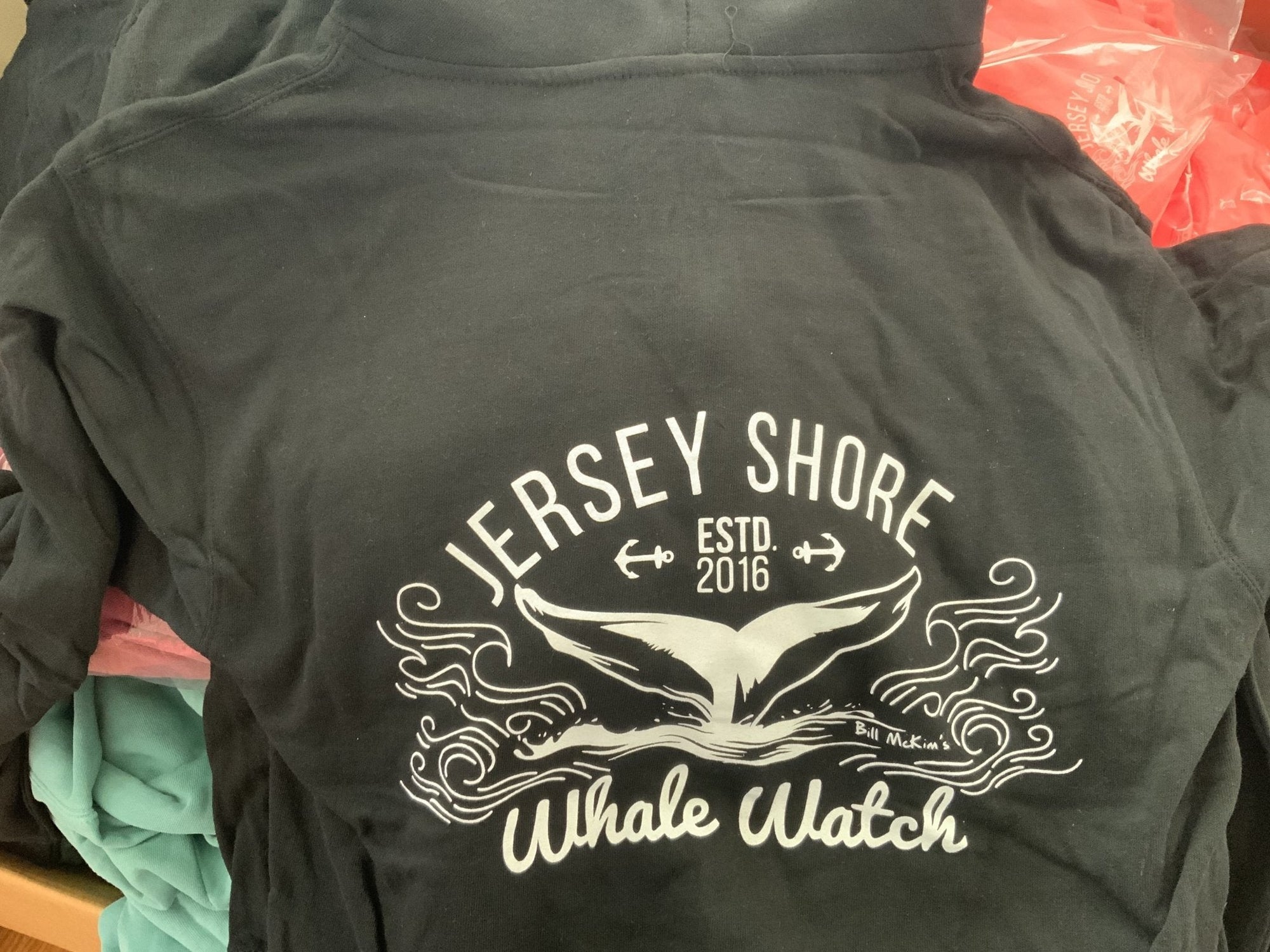 Est. 2016 Design Jersey Shore Whale Watch Sweatshirt printed both sides Bill McKim Photography Small Black 