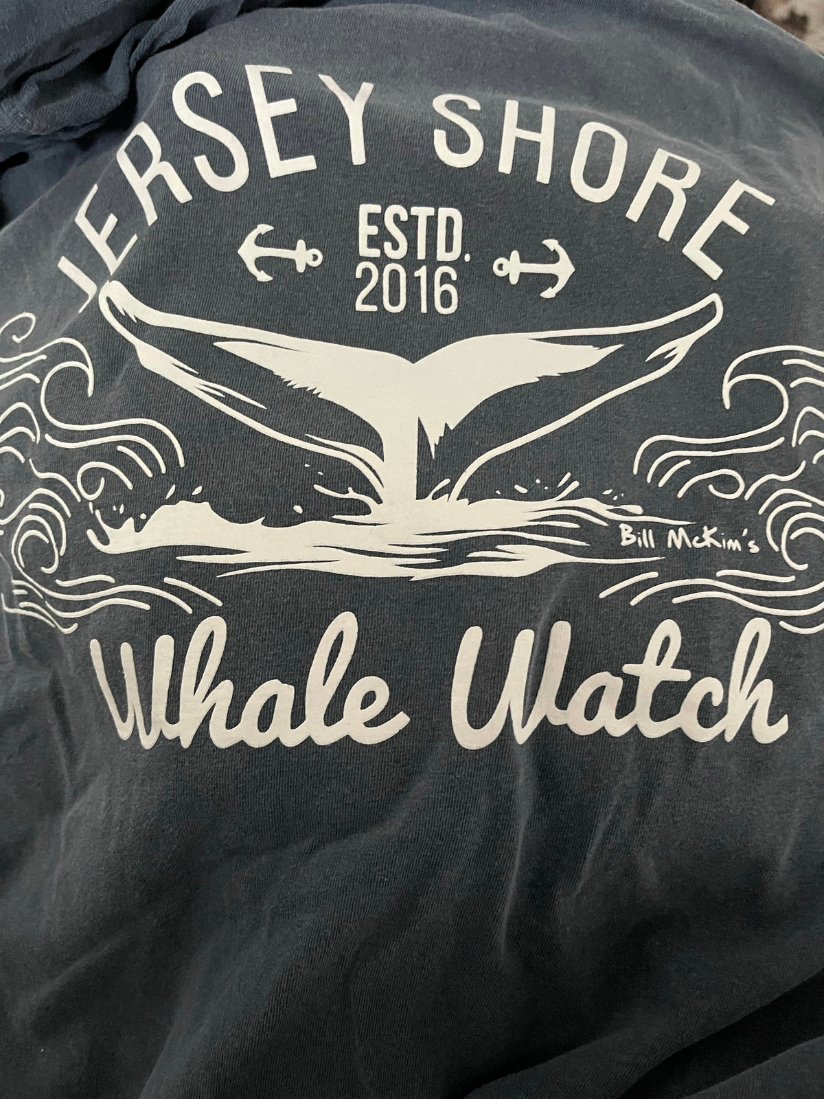 Jersey Shore Whale Watch Tshirt Amazing Quality Preshrunk Bill McKim Photography Medium BlueJean Blue Hooded T-shirt