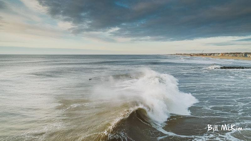 HD Drone video surfing rolling waves New Jersey april 17th 2018