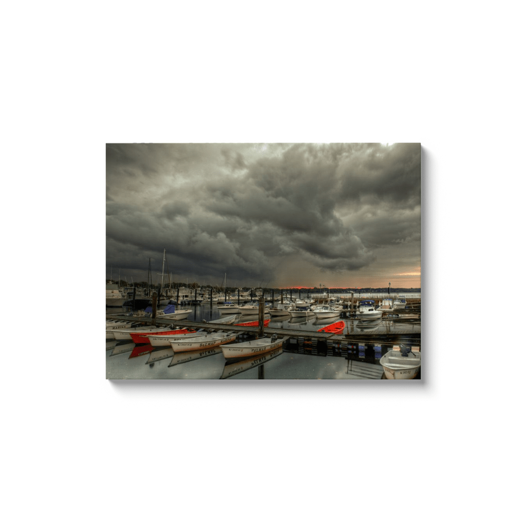 Belmar Marina Storm with Walnut Frame Bill McKim Photography -Jersey Shore whale watch tours Image Wrap 1.25 inch 30x40 inch