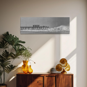 Hurricane Sandy Belmar Fishing Pier 16 x 48 canvas wall print black frame Bill McKim Photography -Jersey Shore whale watch tours 