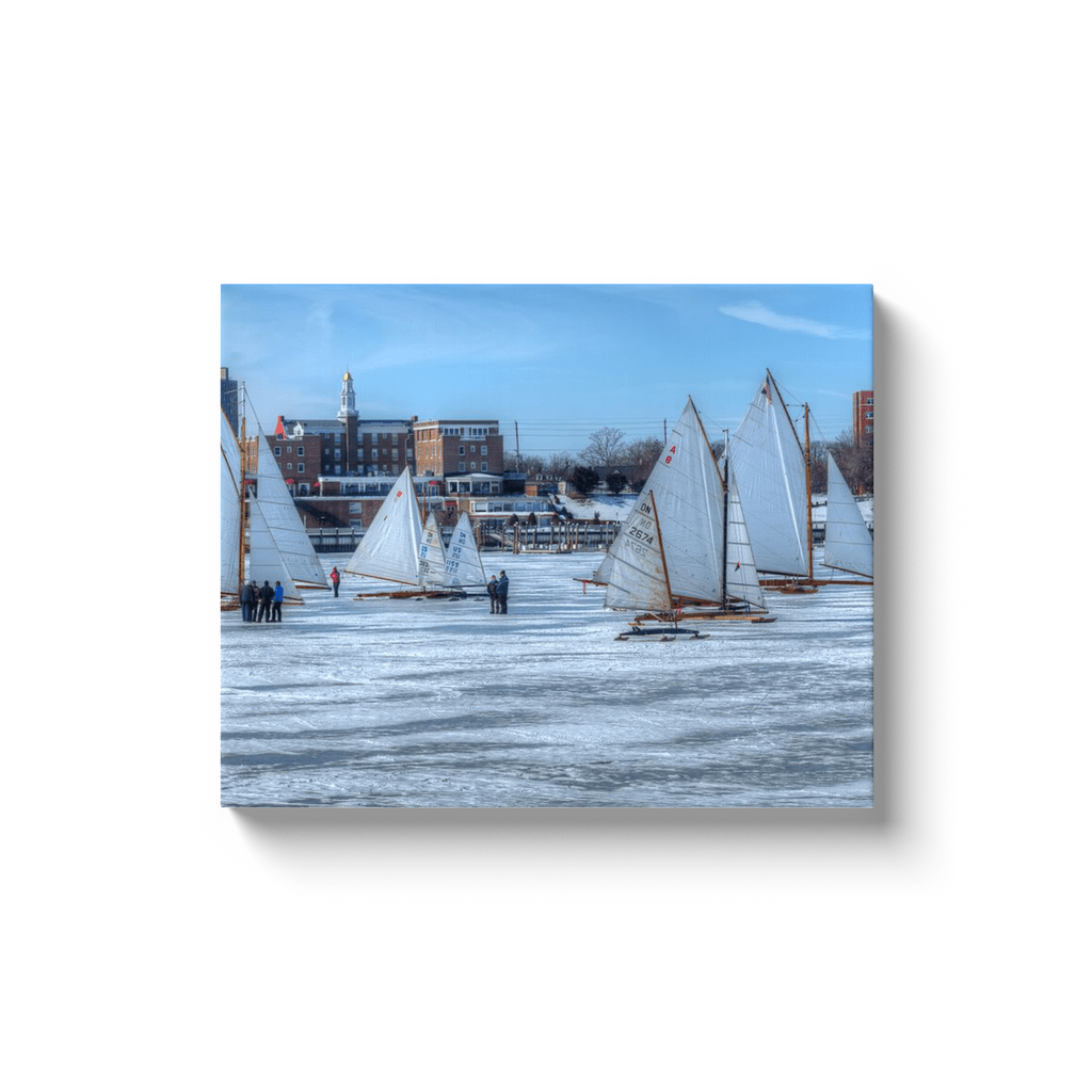 Ice Boat Racing on the Navesink River Red Bank NJ Bill McKim Photography -Jersey Shore whale watch tours Image Wrap 1.25 inch 16x20 inch