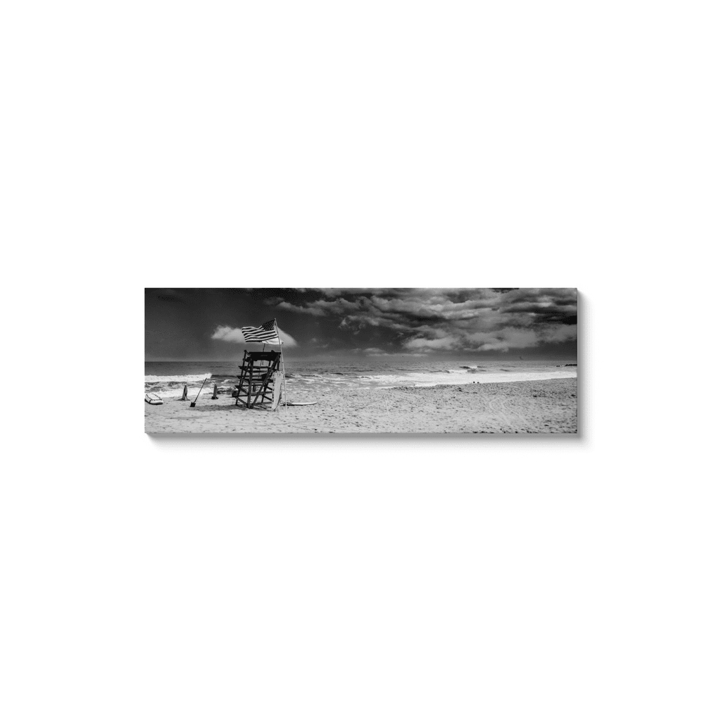Lifeguards & American Flag Vintage Jersey shore Photograph Bill McKim Photography -Jersey Shore whale watch tours Image Wrap 1.25 inch 20x60 inch