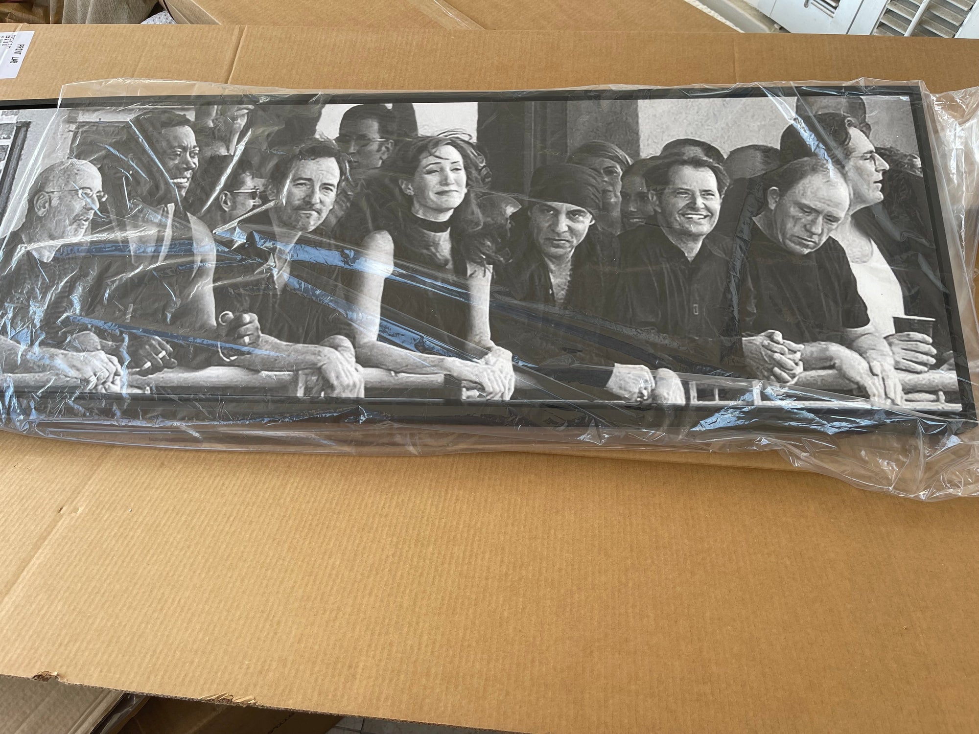 Double Framed Bruce Springsteen & E Street Band 2002 Traditional Stretched Canvas Bill McKim Photography Standard Doble Float Frame Black and White with black frame 16x48 