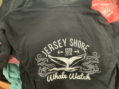 Est. 2016 Design Jersey Shore Whale Watch Sweatshirt printed both sides Bill McKim Photography Small Black 