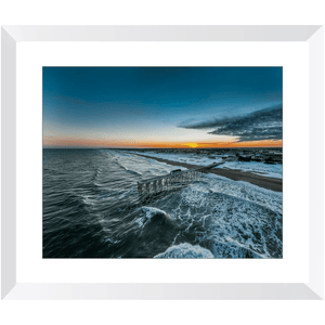 Framed Prints Belmar Fishing Pier 2022 Winter Sunset White Frame Bill McKim Photography -Jersey Shore whale watch tours Lustre Contemporary White 16 x 20 Print