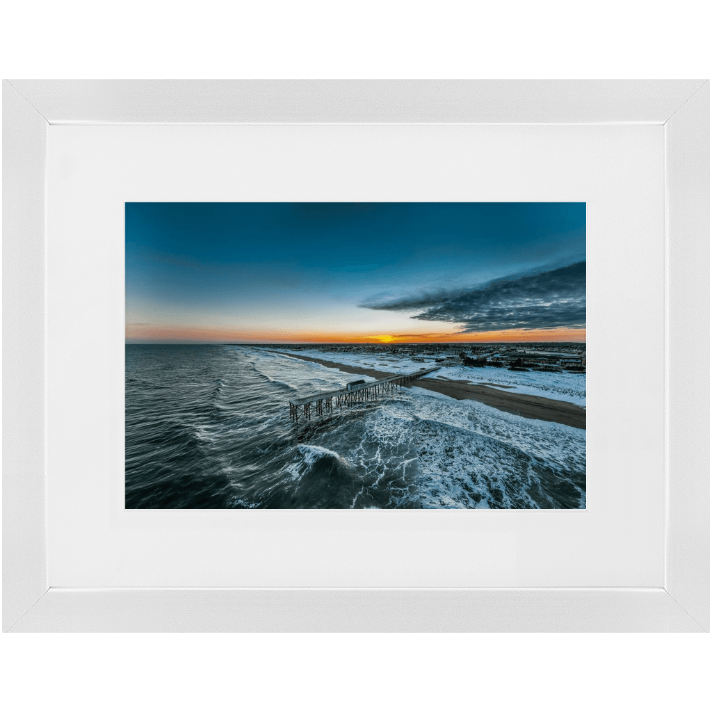 Framed Prints Belmar Fishing Pier 2022 Winter Sunset White Frame Bill McKim Photography -Jersey Shore whale watch tours Lustre Contemporary White