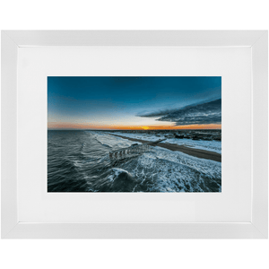 Framed Prints Belmar Fishing Pier 2022 Winter Sunset White Frame Bill McKim Photography -Jersey Shore whale watch tours Lustre Contemporary White