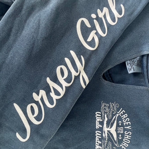 Jersey Girl Hooded Sweatshirt 2023 JSWW Ladies Cut v notch Bill McKim Photography -Jersey Shore whale watch tours 