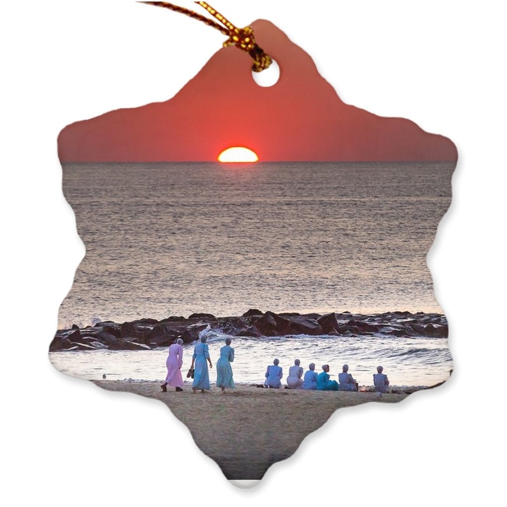 Porcelain Ornaments Belmar Beach Bill McKim Photography -Jersey Shore whale watch tours Snowflake Double Sided - Full Bleed 