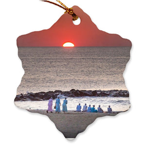 Porcelain Ornaments Belmar Beach Bill McKim Photography -Jersey Shore whale watch tours Snowflake Double Sided - Full Bleed 